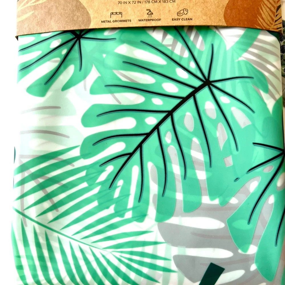 Large Tropical Green Leaves Peva Shower Curtain with Metal Grommets Monstera